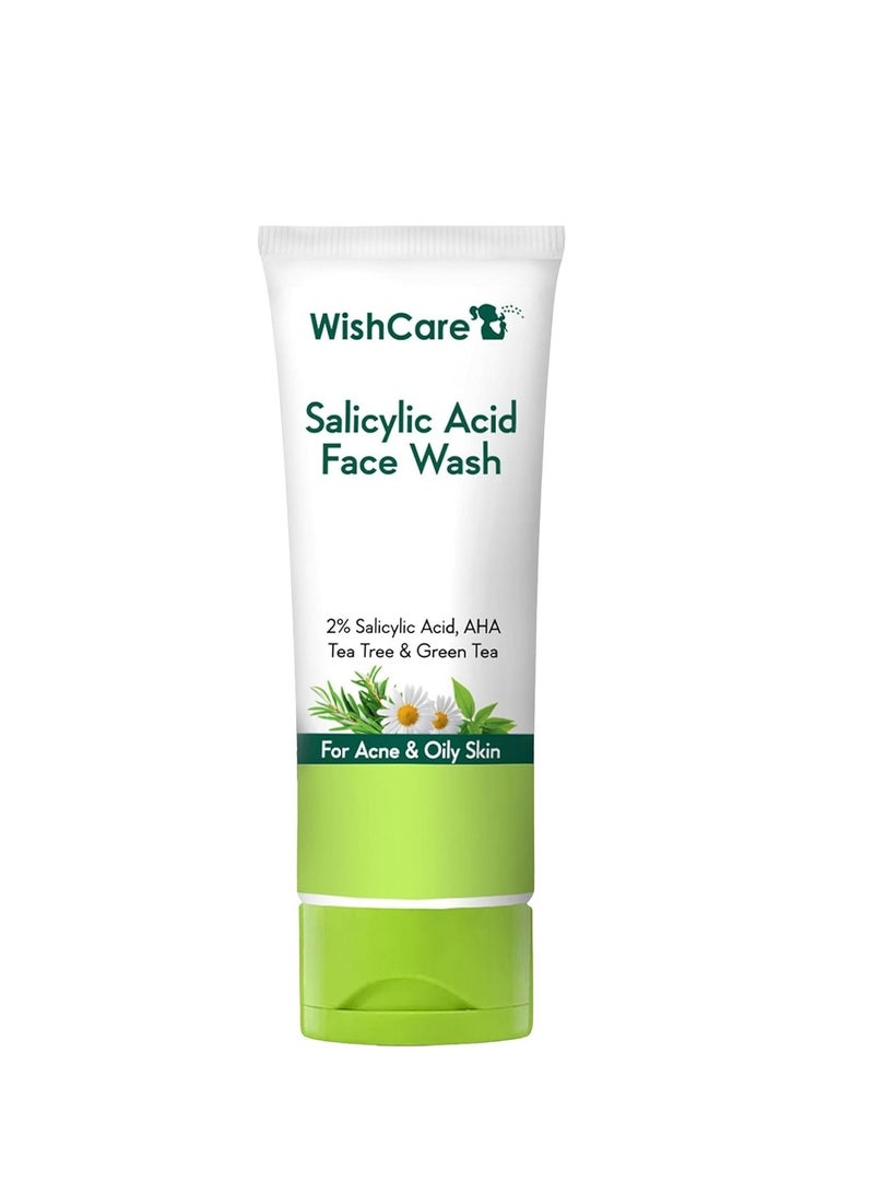 WishCare 2% Salicylic Acid Face Wash with AHA, GreenTea, Chamomile & TeaTree - For Oil & Acne Control