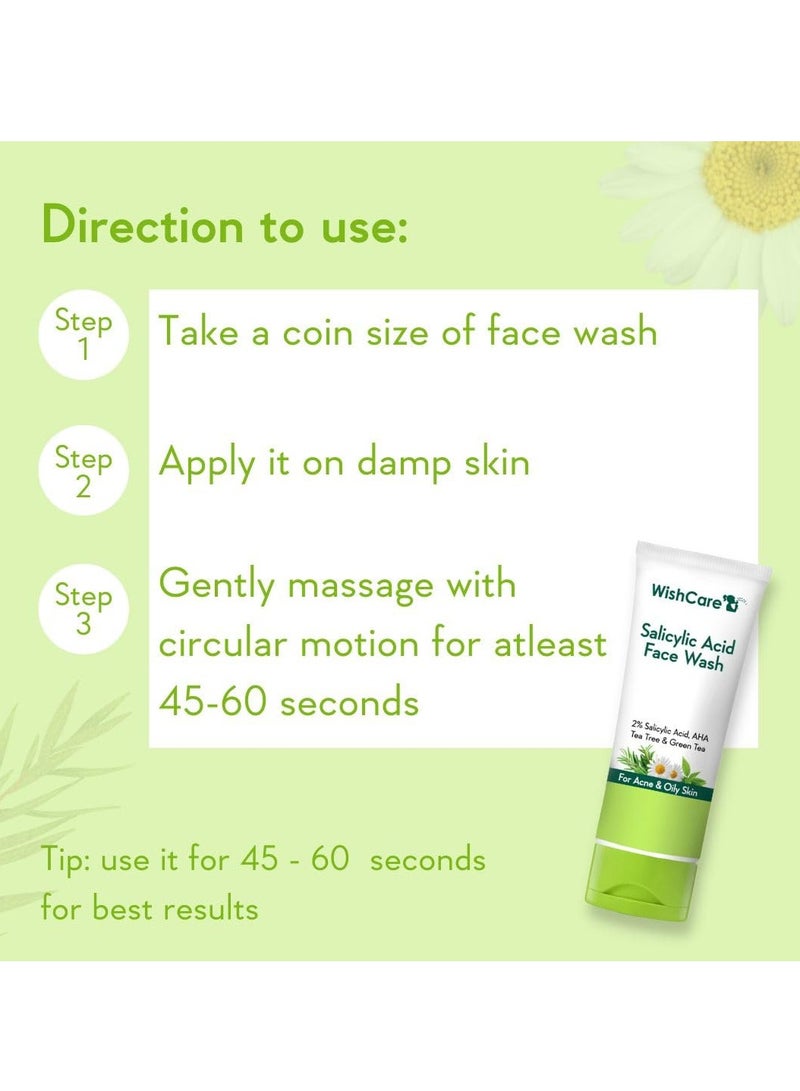 WishCare 2% Salicylic Acid Face Wash with AHA, GreenTea, Chamomile & TeaTree - For Oil & Acne Control