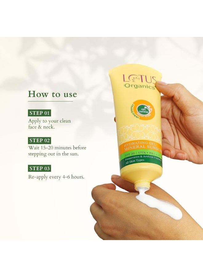 Hydrating Gel Mineral Sunscreen For All Skin Type No White Cast Fast Absorbing Certified Organic Spf 30 Pa+++ 100G