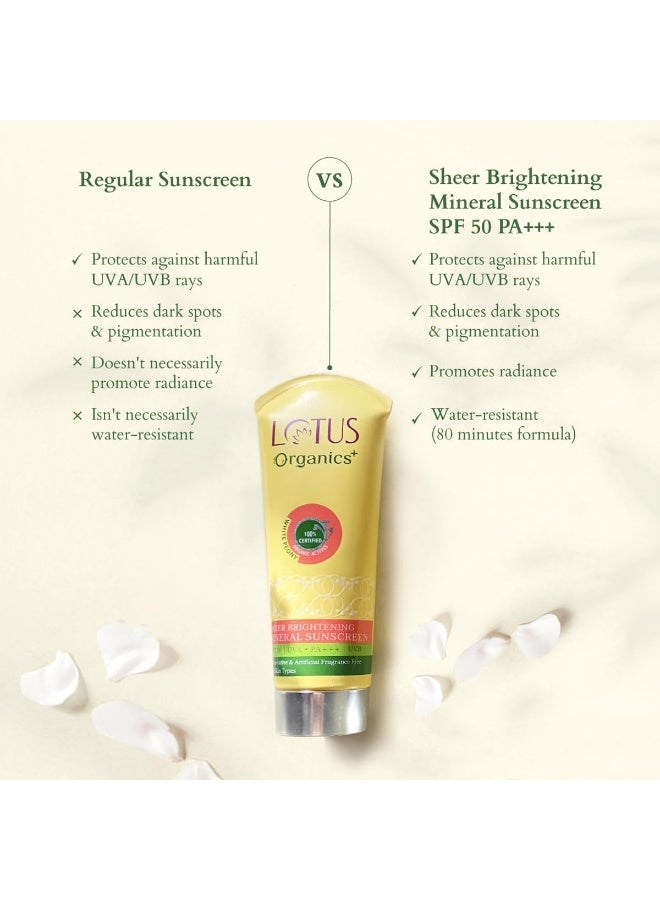 Organics+ Sheer Brightening Mineral Sunscreen Spf-50 Pa+++ 100Gm