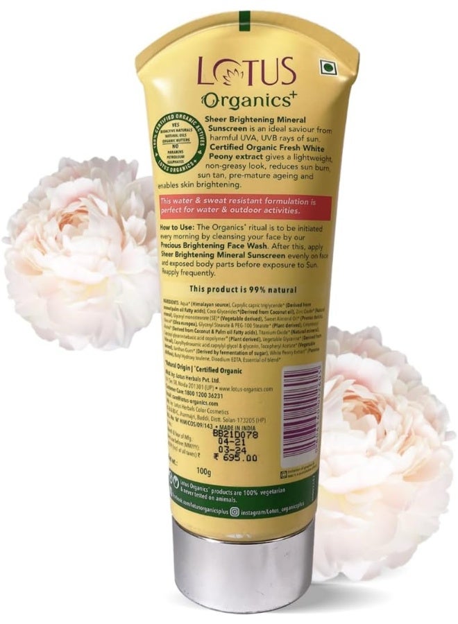 Organics+ Sheer Brightening Mineral Sunscreen Spf-50 Pa+++ 100Gm