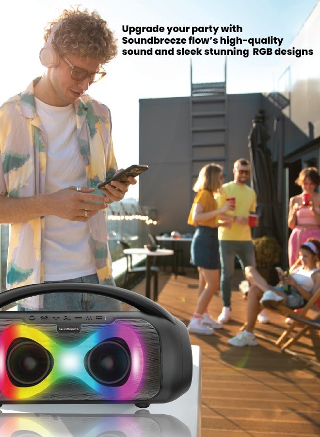 SEEKEN Soundbreeze Flow - 30W Party Speaker - Black | IPX6 Water Resistant | 7-Hour Playtime | Wireless Stereo Pairing | Lightweight for Outdoor, Parties & Camping | Premium Design | High Sound Quality.