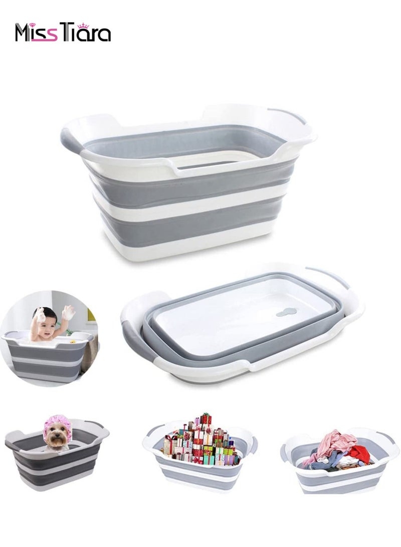 Pet Tub Portable Washing Tub Foldable Multifunction Collapsible Bathtub Laundry Basket Storage Basin Shower Basin Folding with Drainage Hole