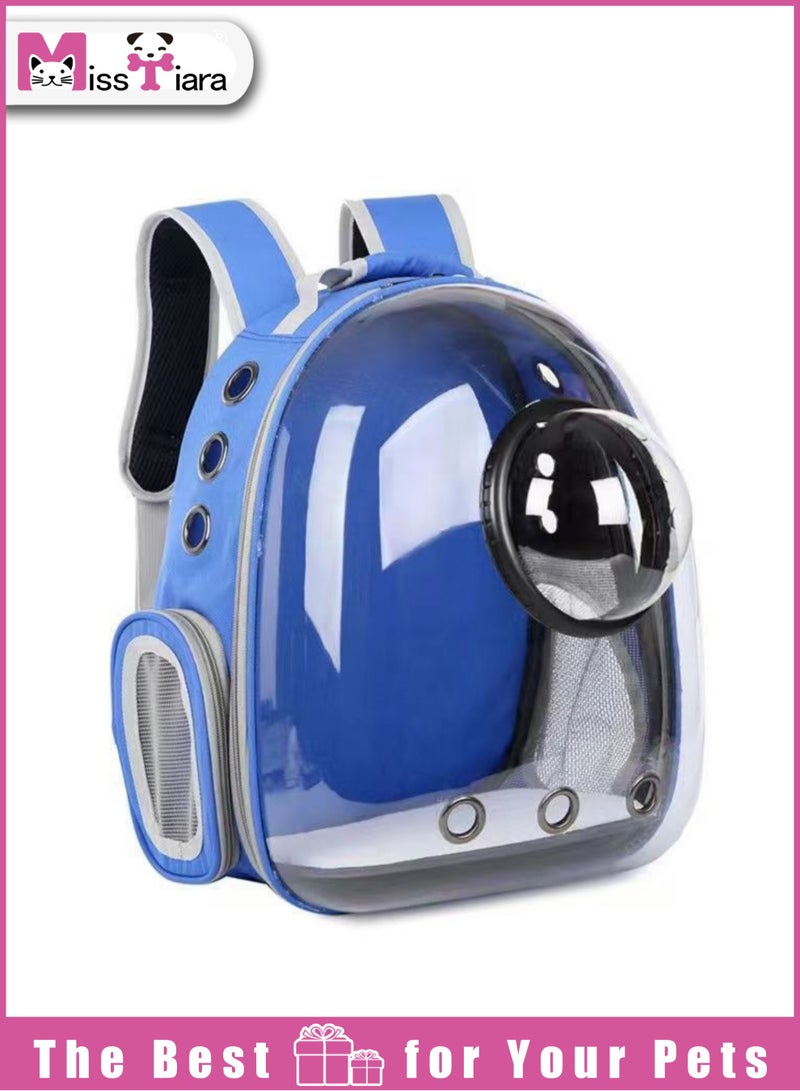 Pet Space Capsule Backpack, Small Medium Cat Puppy Dog Carrier, Transparent Breathable Heat Proof, Pet Carrier for Travel Hiking Walking Camping (Blue)