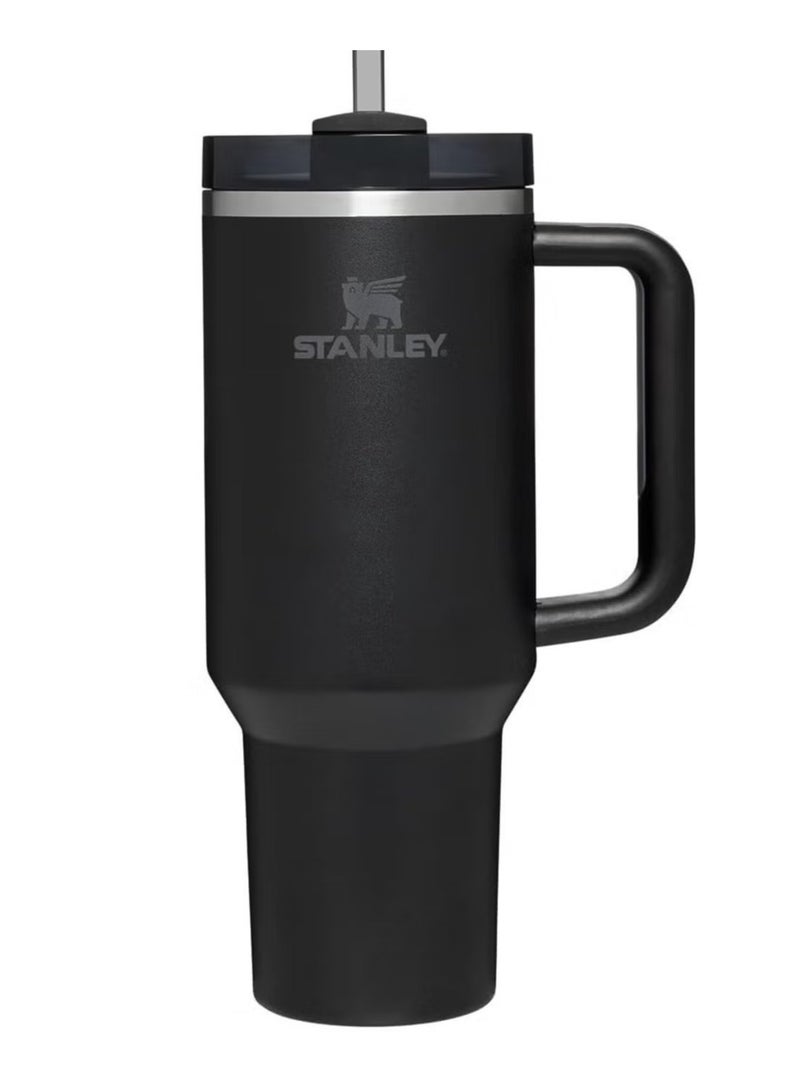 40oz Stanley Quencher H20 Flowstate Stainless Steel Vacuum Insulated Tumbler with Lid and Straw for Water, Iced Tea or Coffee, Smoothie and More, Cream (Black)