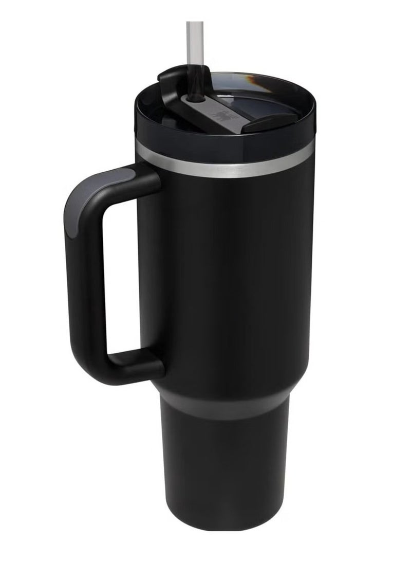 Stanley 40oz Quencher H20 Flowstate Stainless Steel Vacuum Insulated Tumbler with Lid and Straw for Water, Iced Tea or Coffee, Smoothie and More, Cream (Black)