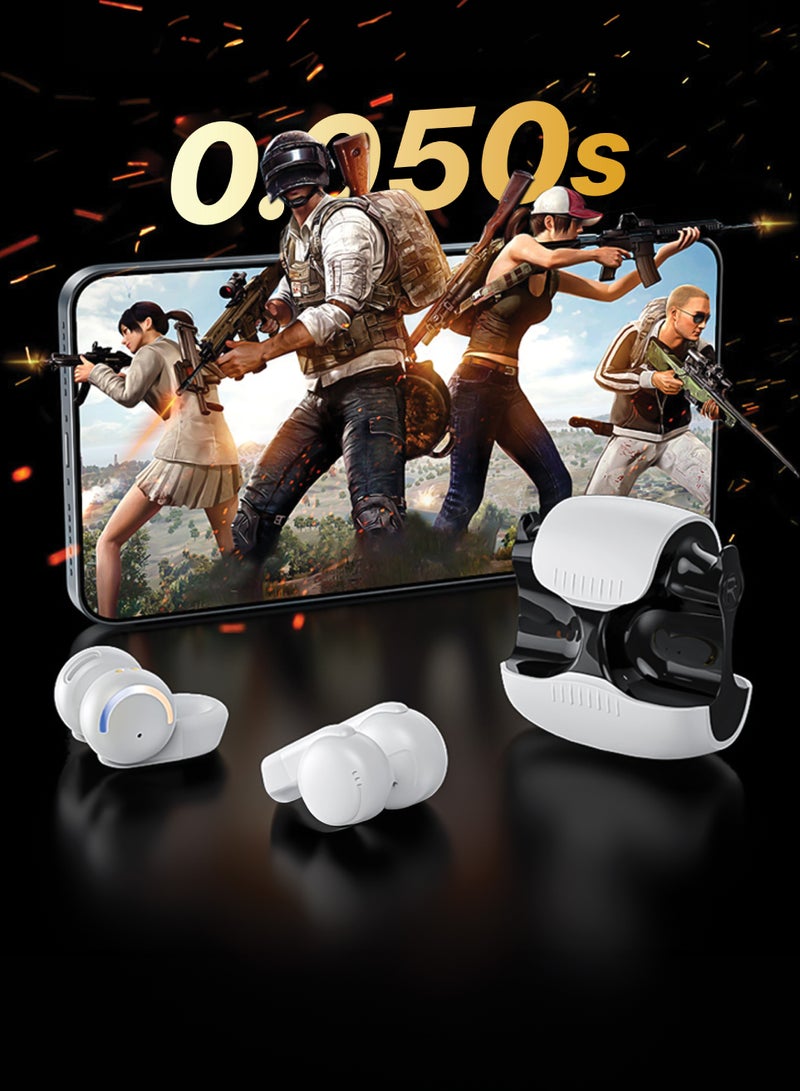 Ear Clip 360 Wireless Earbuds / Game and Music Dual Mode / ENC / 360° ACS / Sweatproof / True Stereo / Hands-Free Calls / Multi-Function Touch / 45 ° Sound Hole Design / Type-C Charging Port - White