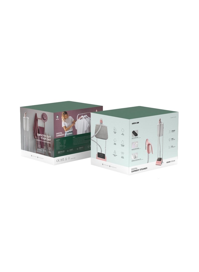 Digital Garment Steamer With UK Power Cord, Efficient Heater, Strong Steam, 9 Hole Muzzle,Rotary Iron, 98℃ Outlet Steam Temperature, Six Setting Stages, Shoulder-Shaped Design - Pink