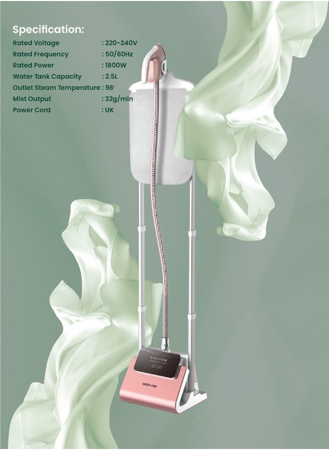 Digital Garment Steamer With UK Power Cord, Efficient Heater, Strong Steam, 9 Hole Muzzle,Rotary Iron, 98℃ Outlet Steam Temperature, Six Setting Stages, Shoulder-Shaped Design - Pink