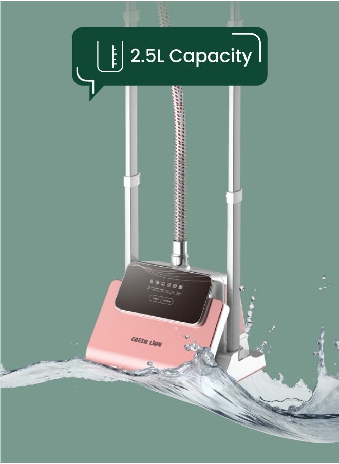 Digital Garment Steamer With UK Power Cord, Efficient Heater, Strong Steam, 9 Hole Muzzle,Rotary Iron, 98℃ Outlet Steam Temperature, Six Setting Stages, Shoulder-Shaped Design - Pink