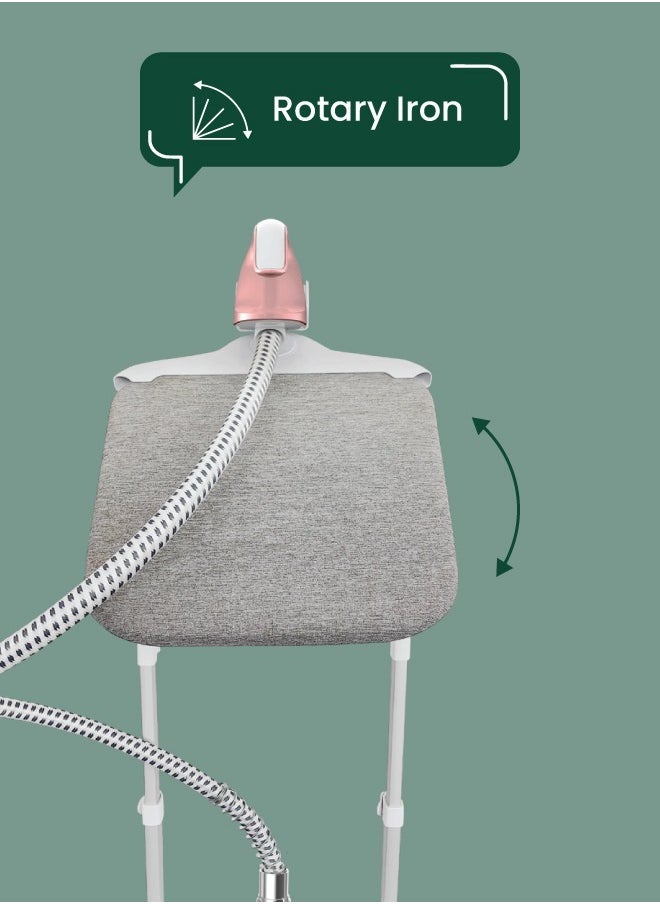 Digital Garment Steamer With UK Power Cord, Efficient Heater, Strong Steam, 9 Hole Muzzle,Rotary Iron, 98℃ Outlet Steam Temperature, Six Setting Stages, Shoulder-Shaped Design - Pink