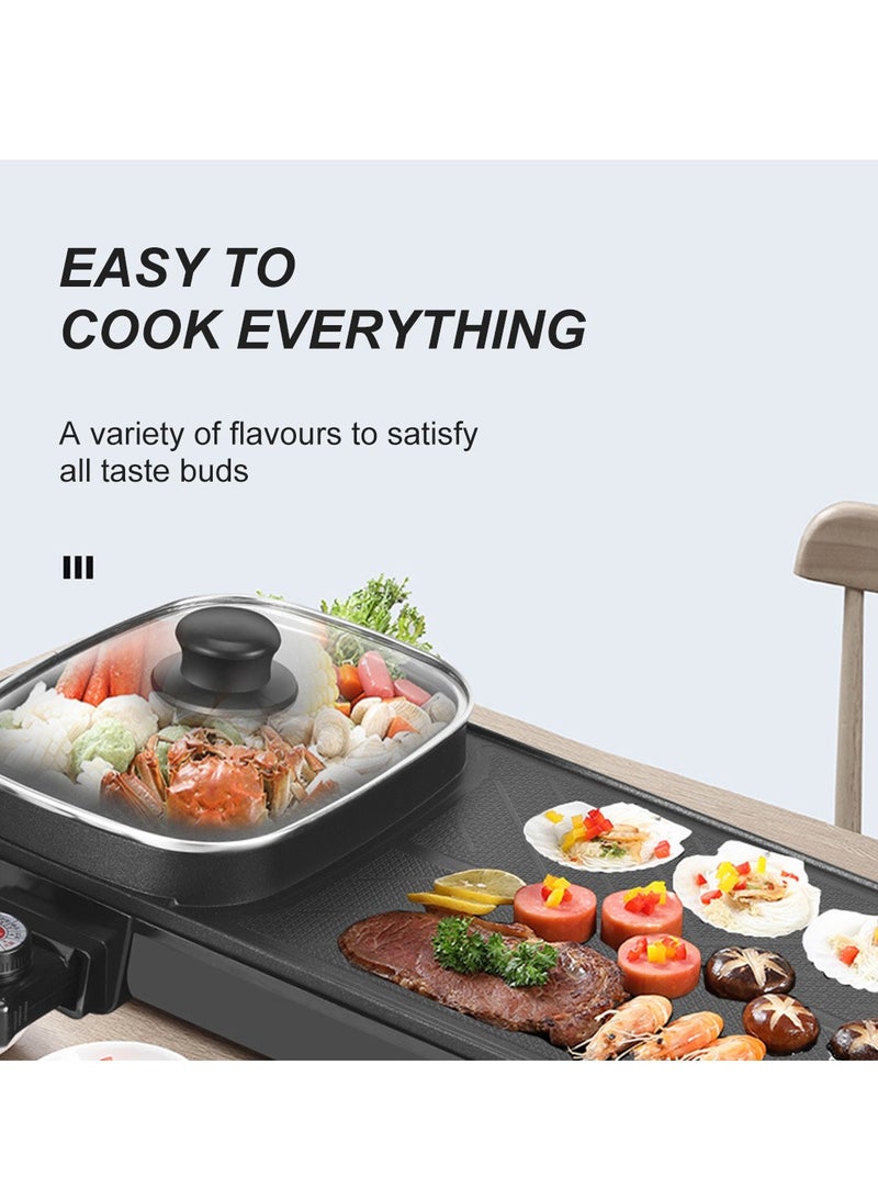 Electric BBQ Grill Hot Pot, Electric BBQ Roasting Pans, Smokeless, Non Stick, Temperature Control Hotpot Grill with Oil Sprayer and Brush, Suitable for 2-6 People Gatherings