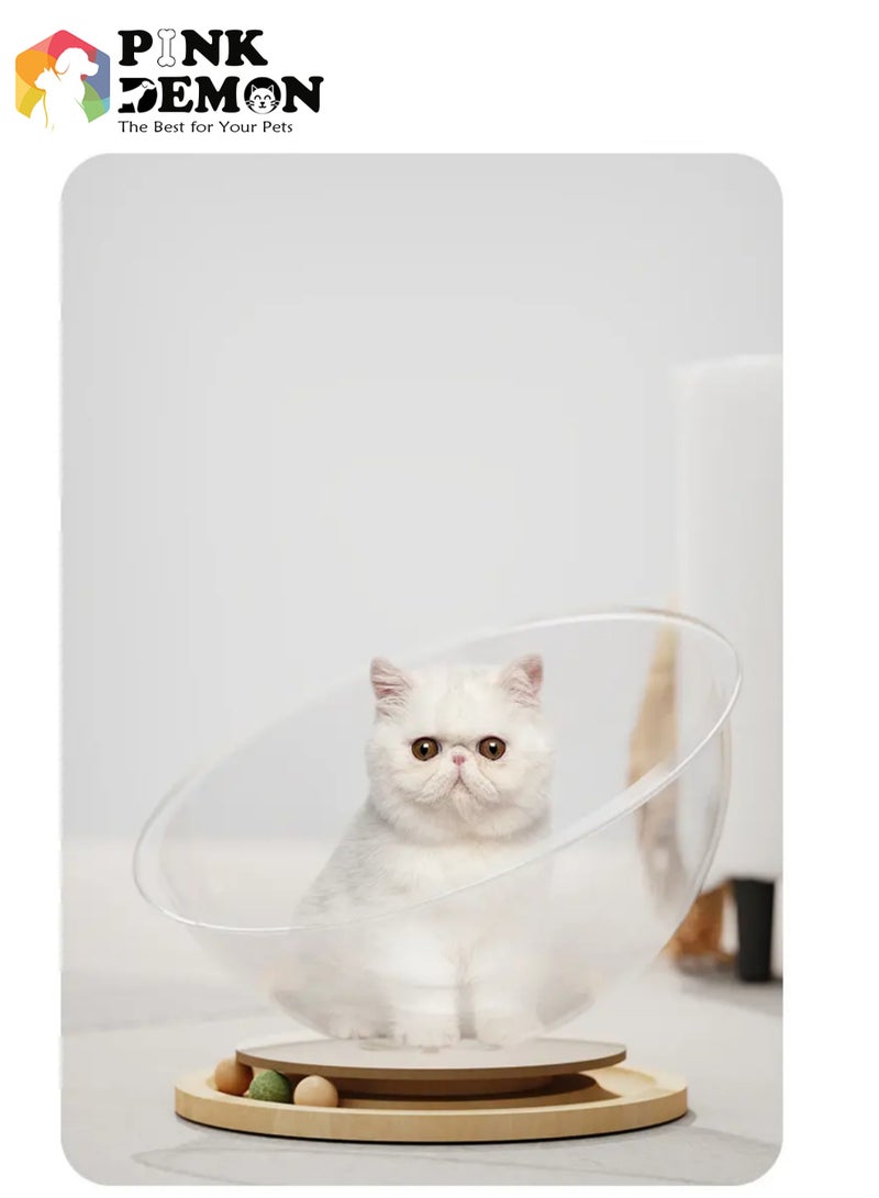 New Large space capsule cat bed turntable cat bed, stable solid wood base, high transparent acrylic cat toys, suitable for cats under 6kg  Play and sleep