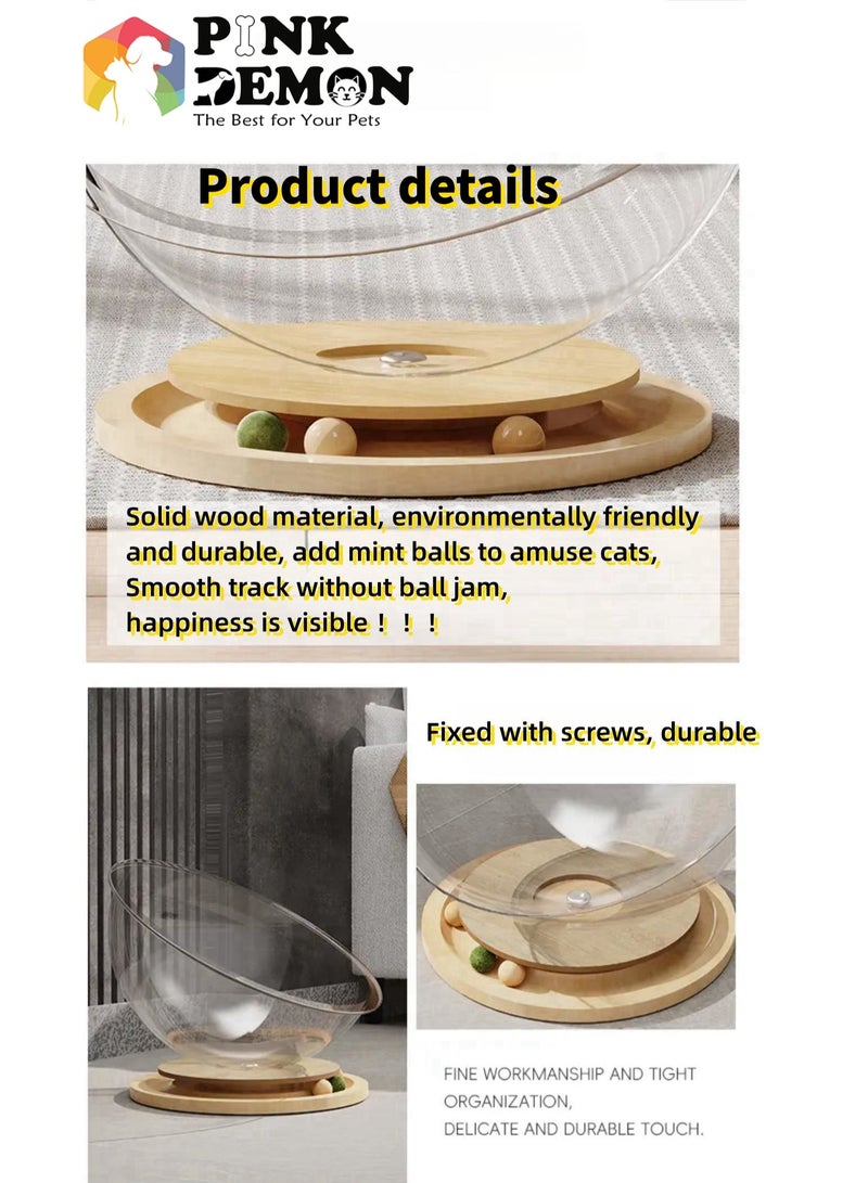 New Large space capsule cat bed turntable cat bed, stable solid wood base, high transparent acrylic cat toys, suitable for cats under 6kg  Play and sleep