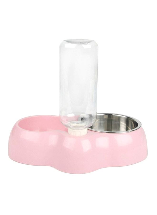 Auto Feeding Double Water Bowl Pink/Silver/Clear 47 x 23 x 16cm