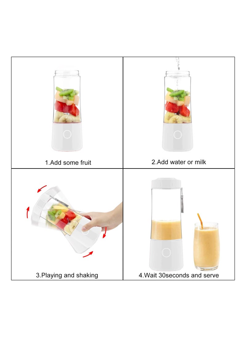 Portable Blender, Personal Size with 3000 mAh Rechargeable 6 Blades Fruit Veggie Juicer, for Shakes and Smoothies Mini Blend Portable Blender Cup Student for Home Travel Sports Kitchen (White)