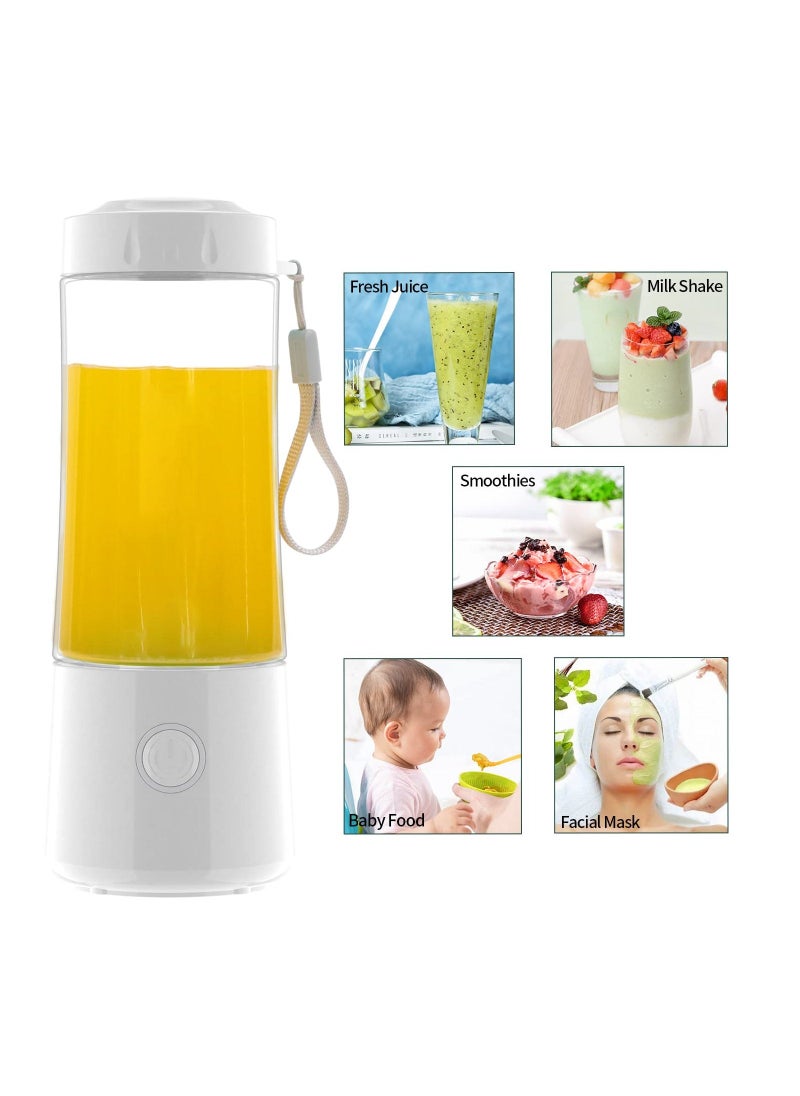 Portable Blender, Personal Size with 3000 mAh Rechargeable 6 Blades Fruit Veggie Juicer, for Shakes and Smoothies Mini Blend Portable Blender Cup Student for Home Travel Sports Kitchen (White)