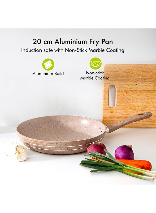 Smart Granite Series 20Cm Fry Pan Forged Aluminium Durable Granite Coating Soft-Touch Handles 3.8Mm Induction Base 2.5Mm Body Thickness Edge 4.0Mm 5 Layer Durable Construction Multi Color 37X20.5X7 Cm Beige 20cm