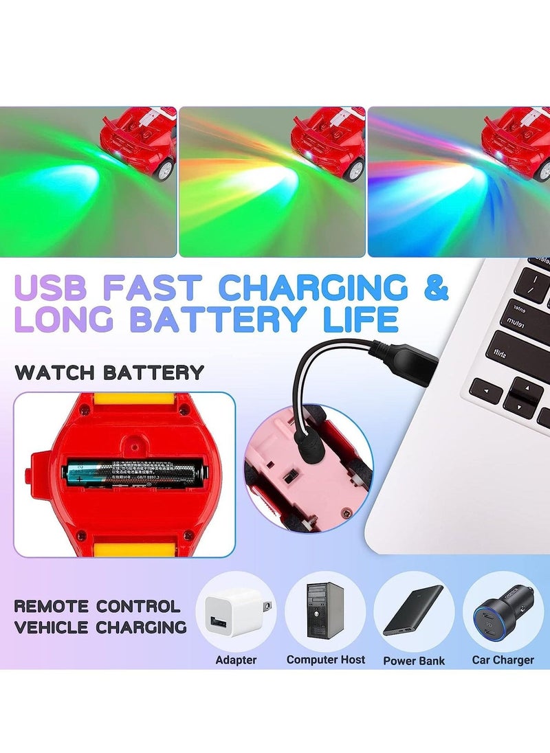 Watch Remote Control Car Toy, 2022 New Mini Remote Control Car Watch Toys, 2.4 GHz Cartoon RC Watch Racing Car, USB Charging Remote Control Car, Watch RC Car for Boys Girls Birthday Gift, Red