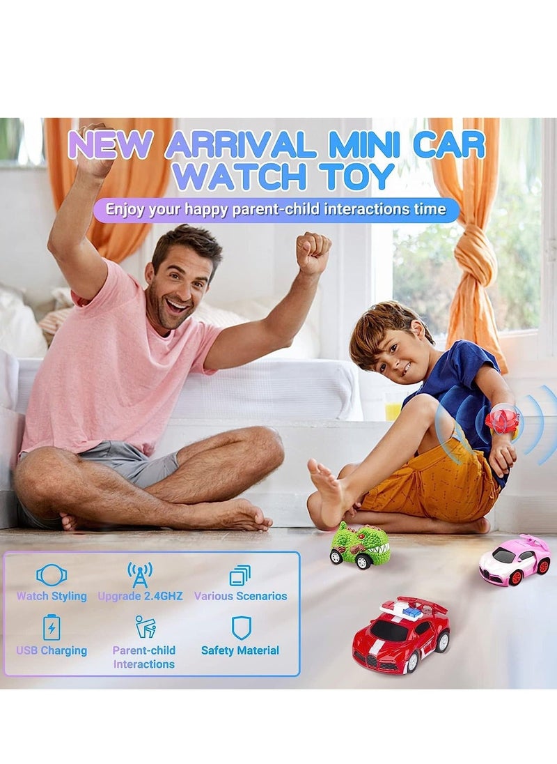 Watch Remote Control Car Toy, 2022 New Mini Remote Control Car Watch Toys, 2.4 GHz Cartoon RC Watch Racing Car, USB Charging Remote Control Car, Watch RC Car for Boys Girls Birthday Gift, Red