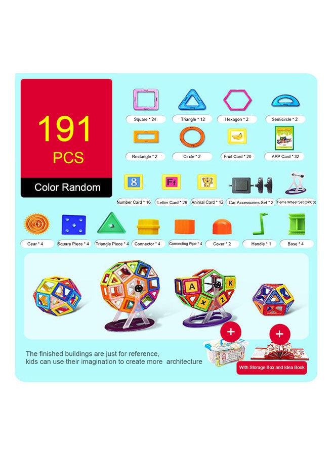 191-Piece Color Random Magnetic Blocks Building Toys Set With Storage Bag And Idea Book 4+ Years