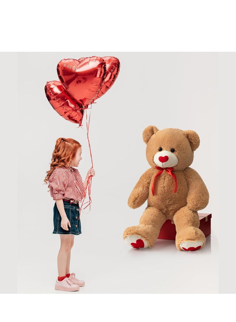 HollyHOME Big Teddy Bear Stuffed Animal Large Bear Plush with Red Heart for Girlfriend and Kids Valentine's Day 36 inch Tan