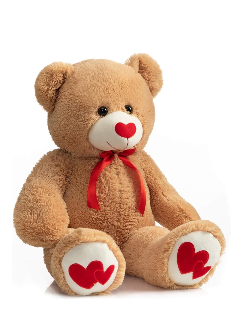 HollyHOME Big Teddy Bear Stuffed Animal Large Bear Plush with Red Heart for Girlfriend and Kids Valentine's Day 36 inch Tan