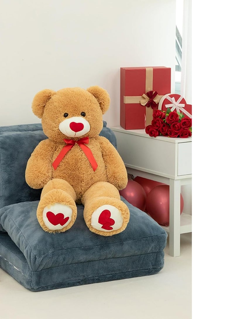 HollyHOME Big Teddy Bear Stuffed Animal Large Bear Plush with Red Heart for Girlfriend and Kids Valentine's Day 36 inch Tan