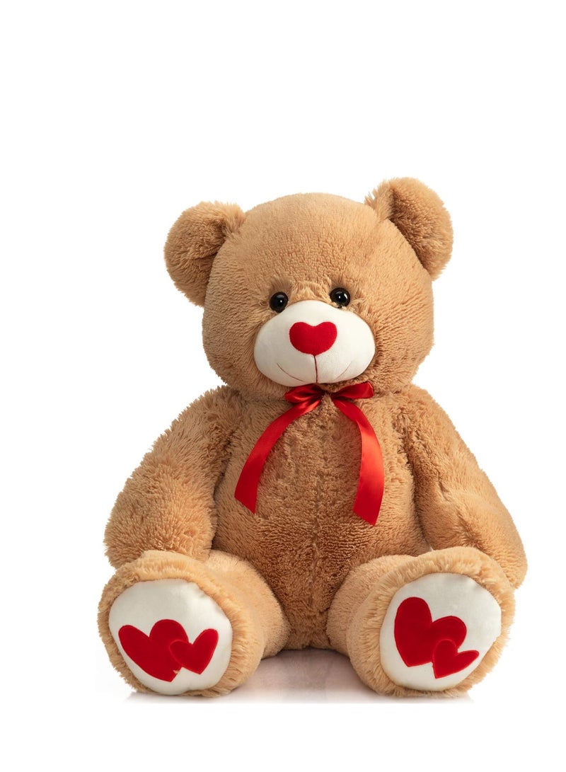 HollyHOME Big Teddy Bear Stuffed Animal Large Bear Plush with Red Heart for Girlfriend and Kids Valentine's Day 36 inch Tan