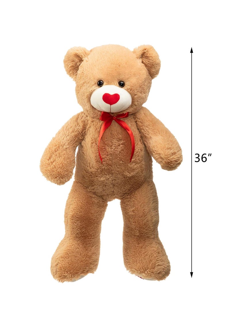 HollyHOME Big Teddy Bear Stuffed Animal Large Bear Plush with Red Heart for Girlfriend and Kids Valentine's Day 36 inch Tan