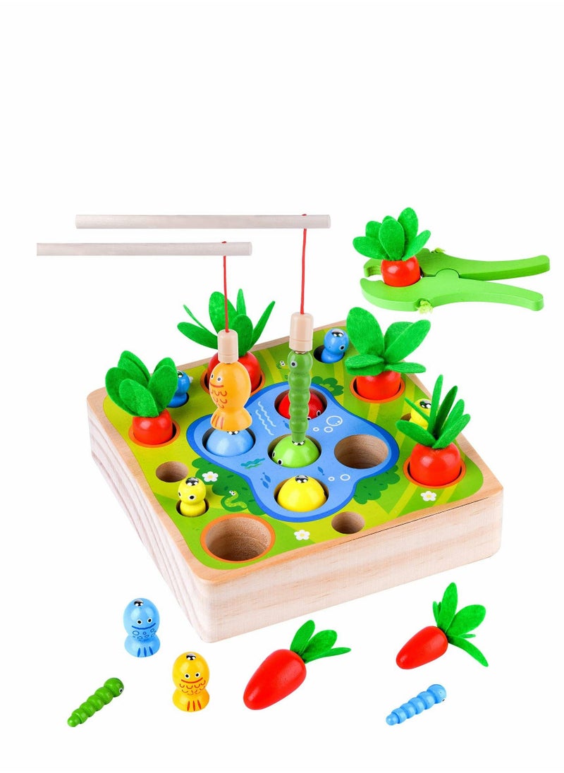 Montessori Toys for Toddlers Carrot Harvest Shaped & Size Matching Game Fine Motor Skill Wooden Toys for 3 4 5 Year Old Boys and Girls Baby Preschool Learning Best Gift