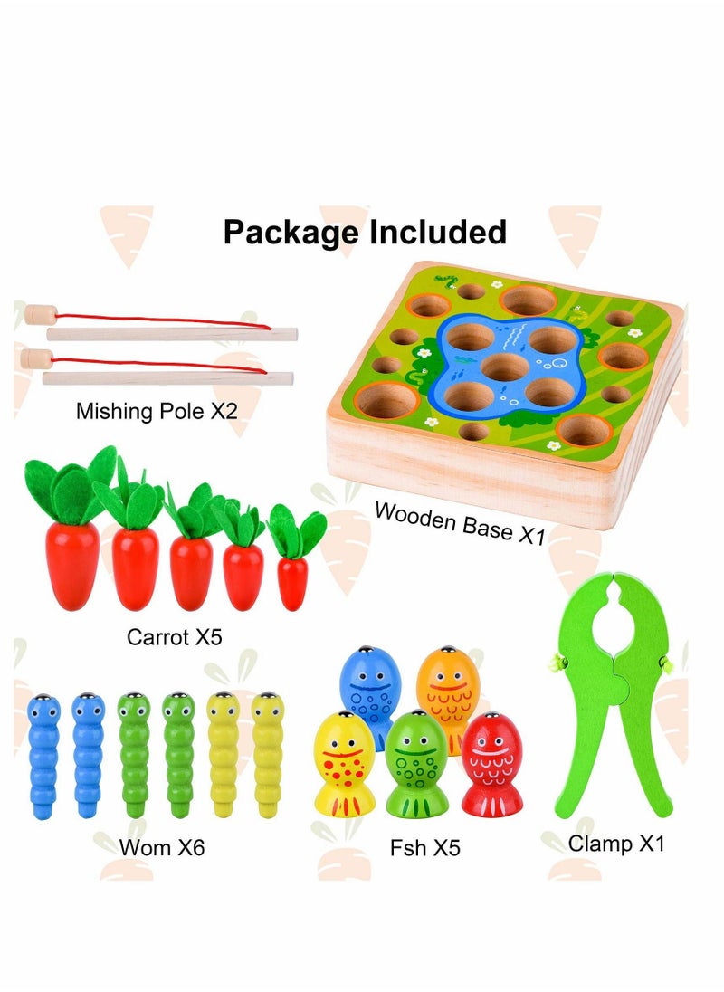 Montessori Toys for Toddlers Carrot Harvest Shaped & Size Matching Game Fine Motor Skill Wooden Toys for 3 4 5 Year Old Boys and Girls Baby Preschool Learning Best Gift