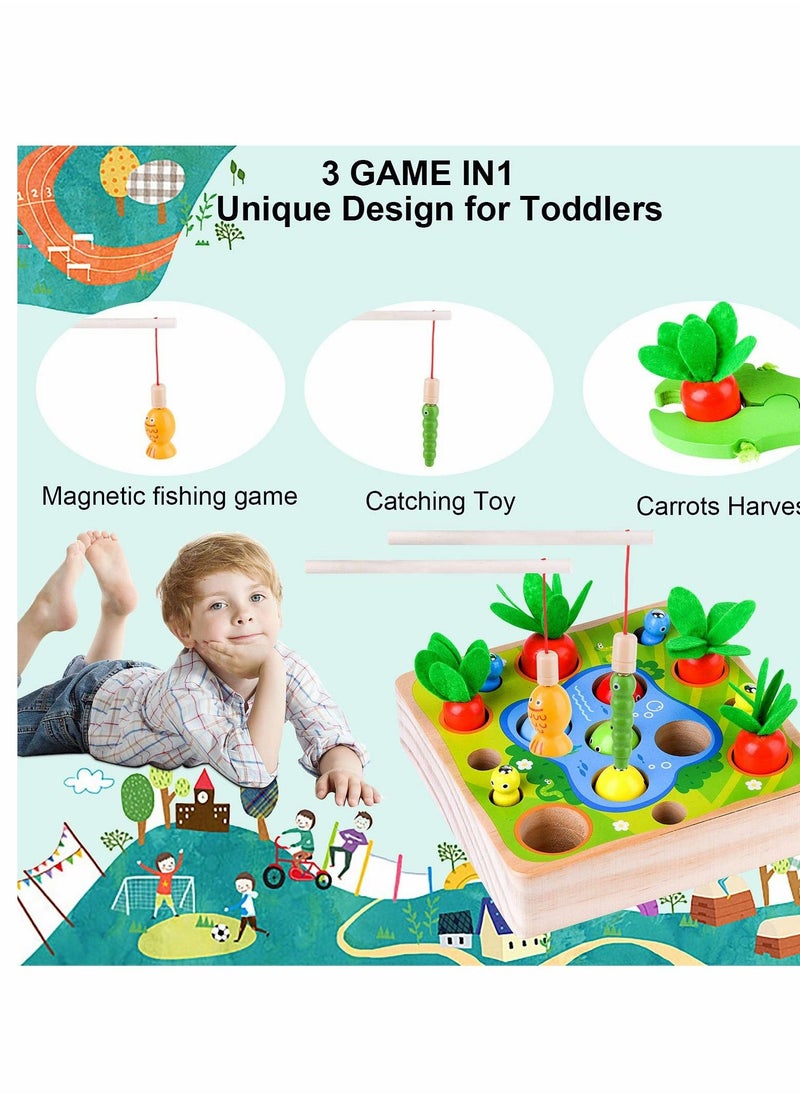 Montessori Toys for Toddlers Carrot Harvest Shaped & Size Matching Game Fine Motor Skill Wooden Toys for 3 4 5 Year Old Boys and Girls Baby Preschool Learning Best Gift