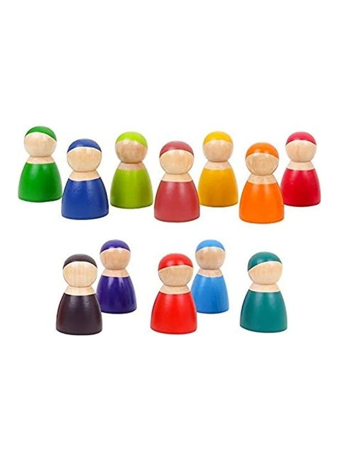 12-Piece Rainbow Wooden People Figures For Kids