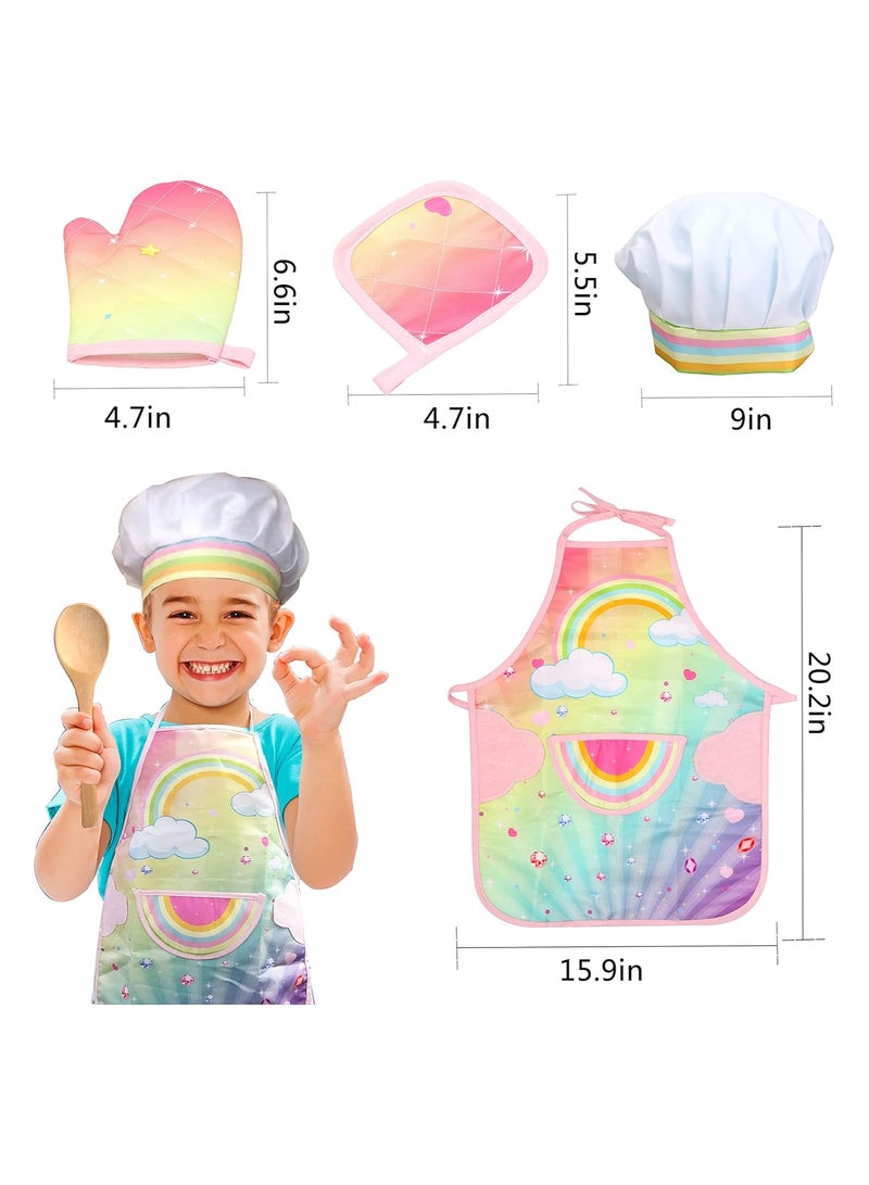 Kids Baking Chef Set - 26-Piece Cooking Costume for Toddlers, Includes Rainbow Apron, Chef Hat, Oven Mitt, Utensils, and Cupcake Molds for Boys and Girls Ages 3+