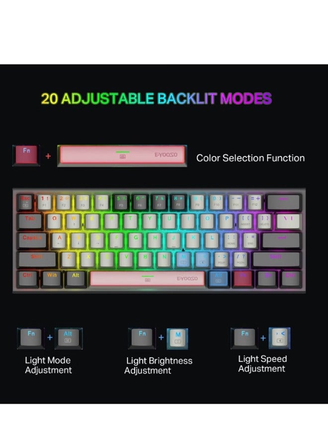 Z-11 60% Wired Mechanical Keyboard, Gaming Keyboard Backlit Mini Keyboard,Small Compact 61 Keys Wired Keyboard For Desktop Laptop (Black Gray Red Switch)