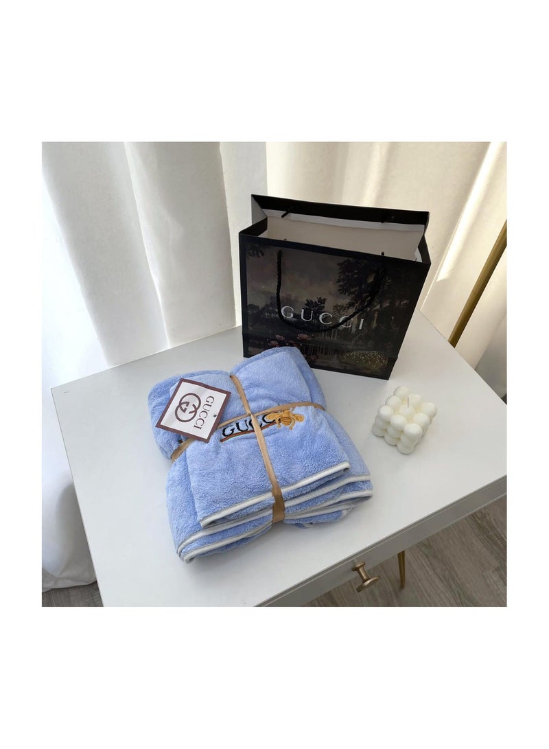 2 In 1 Towel Set Soft And Comfy Towel Set Bath Towel 70*145 Cm Face Towel 35*35 Cm  3 Set  - Light Blue