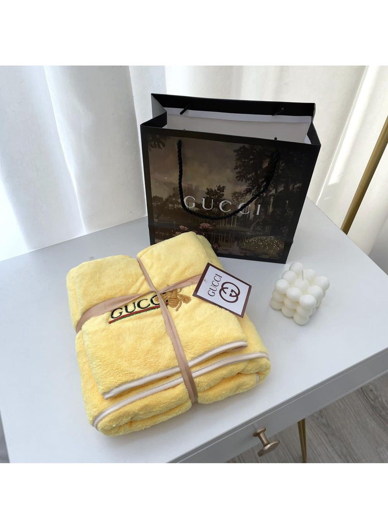 2 In 1 Towel Set Soft And Comfy Towel Set Bath Towel 70*145 Cm Face Towel 35*35 Cm  3 Set  - Beige ,Lightblue And Yellow