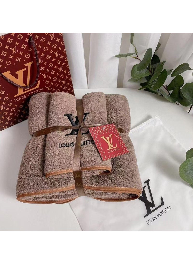 2 In 1 Towel Set Soft And Comfy Towel Set Bath Towel 70*145 Cm Face Towel 35*35 Cm  2 Set  - Light Brown