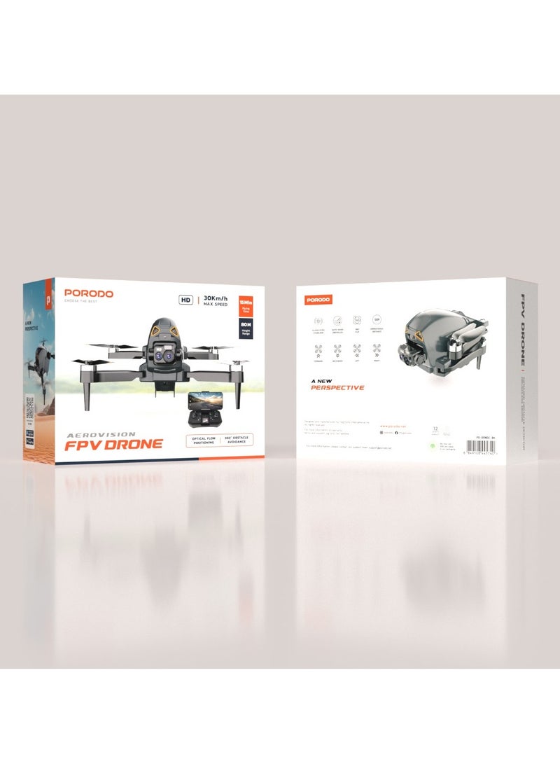 Aerovision Camera Drone with Dual Camera & Electric Regulation / Auto Obstacle Avoidance / Brushless Motor / 15 Min Flight Time / 80M Height Range - Black / Silver