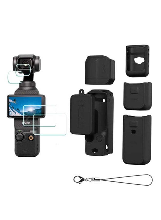 DJI Pocket 3 Accessory Kit, Silicone Protective Case Cover, Tempered Glass Screen Protector, Lens Protector