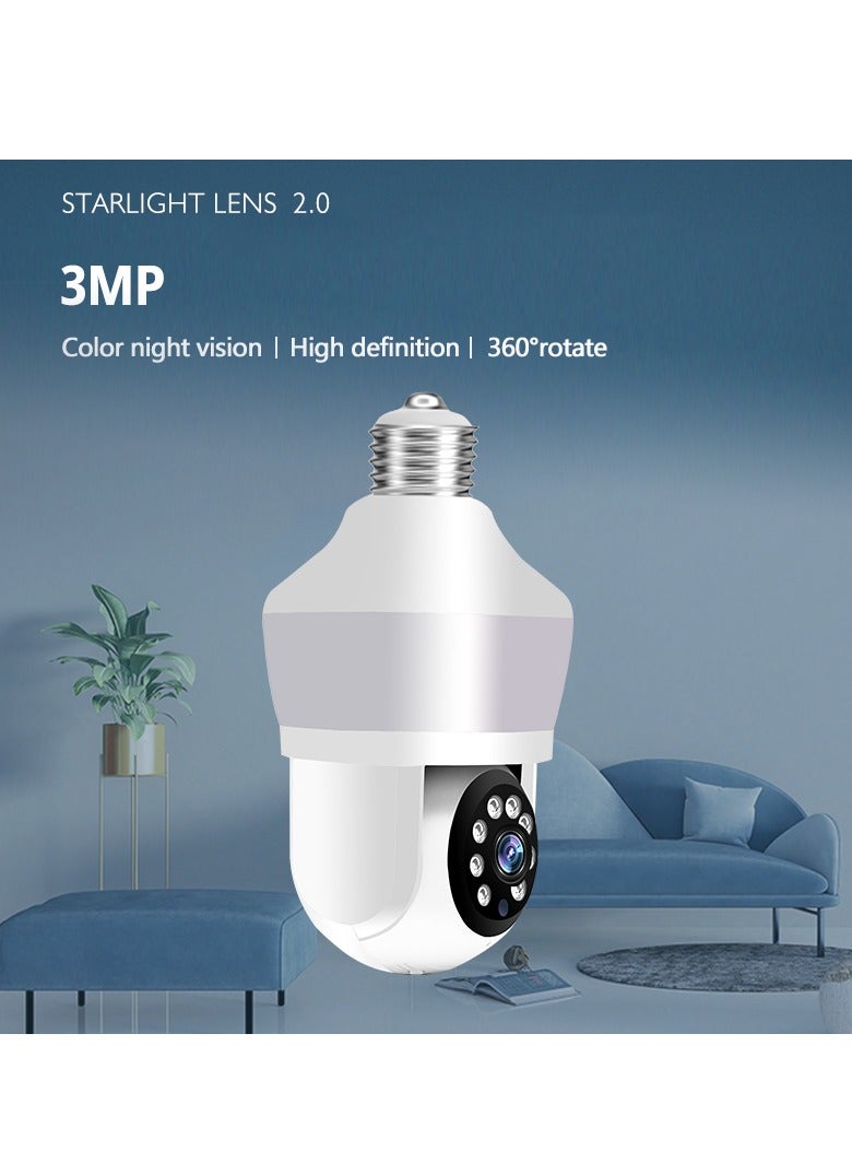 Indoor Small CCTV Camera Security Camera Wifi Camera E27 Light Bulb Camera HD Motion Detection Wifi Security Camera 360° Rotational Pan Tilt Zoom Smart Camera With Night Vision And Two-Way Audio 3 Million Pixel Eye Protection Lighting Dual Screen Humanoid Tracking