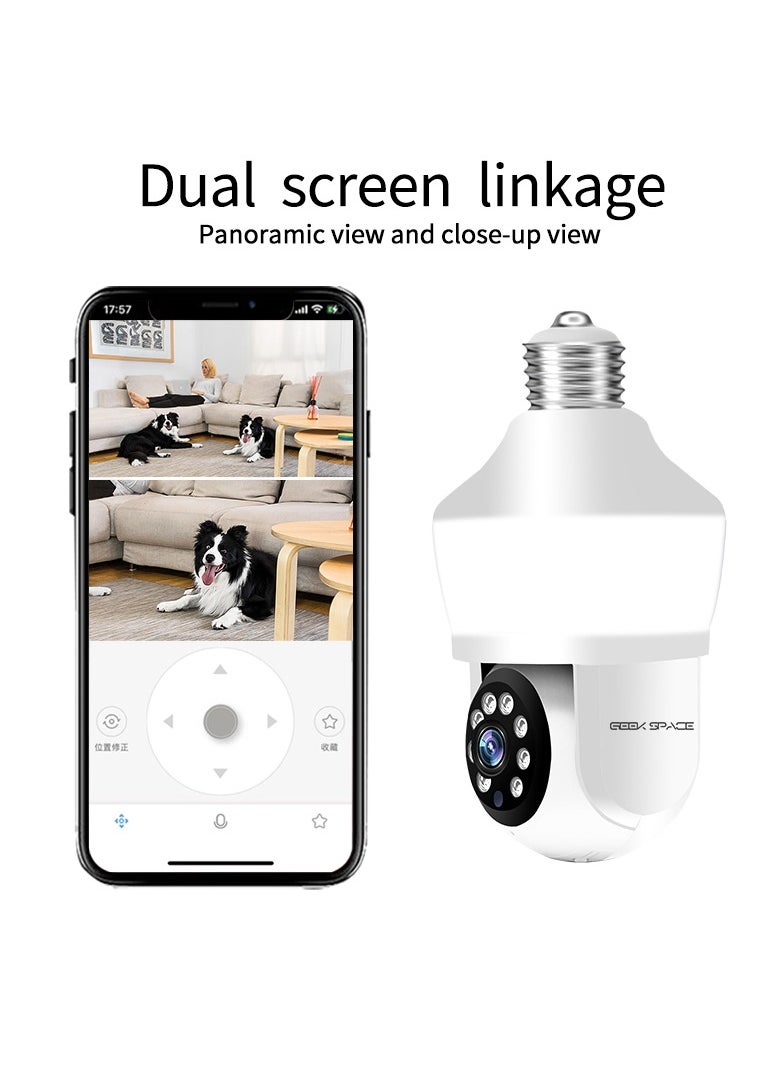 Indoor Small CCTV Camera Security Camera Wifi Camera E27 Light Bulb Camera HD Motion Detection Wifi Security Camera 360° Rotational Pan Tilt Zoom Smart Camera With Night Vision And Two-Way Audio 3 Million Pixel Eye Protection Lighting Dual Screen Humanoid Tracking