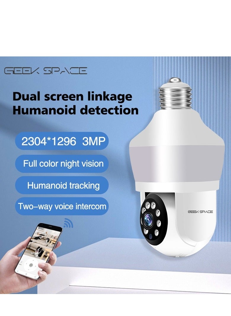 Indoor Small CCTV Camera Security Camera Wifi Camera E27 Light Bulb Camera HD Motion Detection Wifi Security Camera 360° Rotational Pan Tilt Zoom Smart Camera With Night Vision And Two-Way Audio 3 Million Pixel Eye Protection Lighting Dual Screen Humanoid Tracking