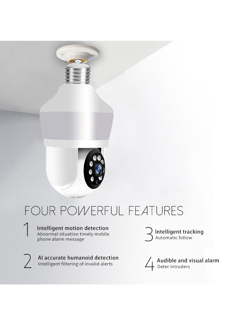 Indoor Small CCTV Camera Security Camera Wifi Camera E27 Light Bulb Camera HD Motion Detection Wifi Security Camera 360° Rotational Pan Tilt Zoom Smart Camera With Night Vision And Two-Way Audio 3 Million Pixel Eye Protection Lighting Dual Screen Humanoid Tracking