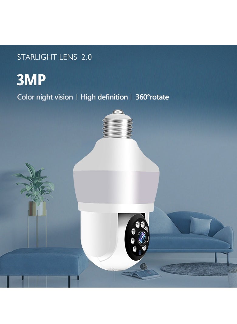 Indoor Small CCTV Camera Security Camera Wifi Camera E27 Light Bulb Camera HD Motion Detection Wifi Security Camera 360° Rotational Pan Tilt Zoom Smart Camera With Night Vision And Two-Way Audio 3 Million Pixel Eye Protection Lighting Dual Screen Humanoid Tracking