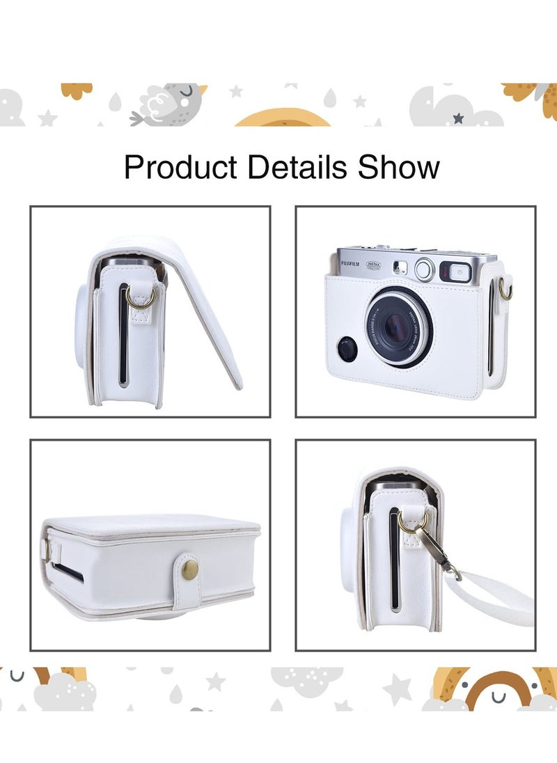 Case for Fuji Mini EVO,Camera Case Compatible for Fuji Mini EVO Camera with Adjustable Shoulder Strap in Lychee Texture Horizontal Style, White