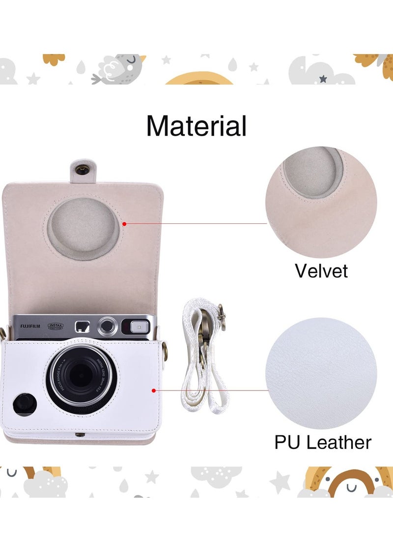 Case for Fuji Mini EVO,Camera Case Compatible for Fuji Mini EVO Camera with Adjustable Shoulder Strap in Lychee Texture Horizontal Style, White