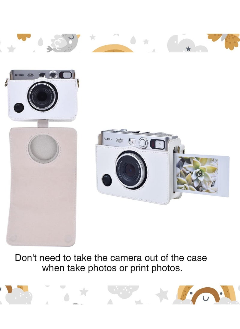 Case for Fuji Mini EVO,Camera Case Compatible for Fuji Mini EVO Camera with Adjustable Shoulder Strap in Lychee Texture Horizontal Style, White