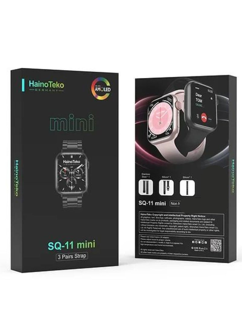 SQ-11 Mini Smart Watch with Real Waterproof Along 3 Straps Real Amoled Screen_Black